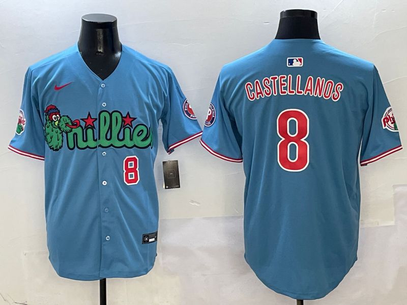 Men Philadelphia Phillies #8 Castellanos Light Blue three generations Joint Name Nike 2025 MLB Jersey style 2